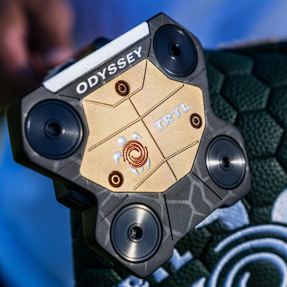 Close-up of the Odyssey TRTL putter head at address